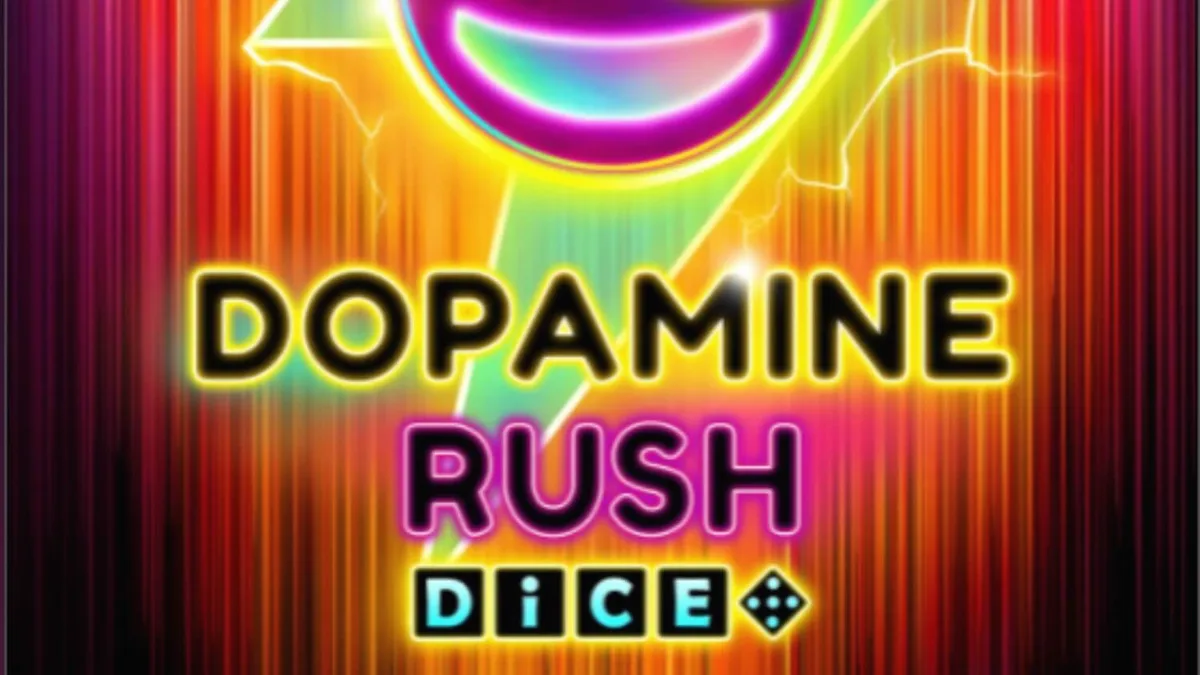 Tampilan visual neon retro dari slot Dopamine Rush Dice